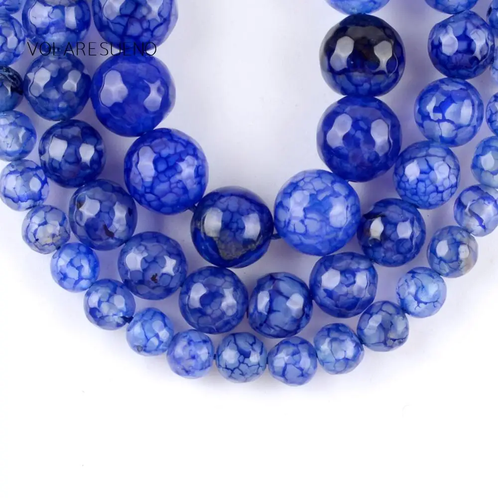 Натуральный голубой граненый Dragon Vein Агат Камень Круглые бусины для изготовления