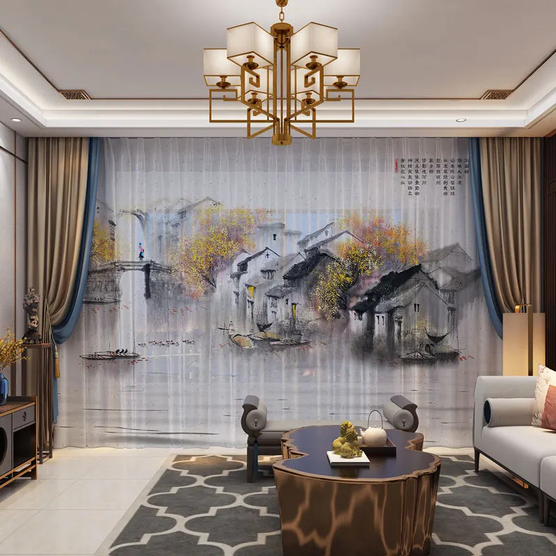 Роскошный китайский пейзаж Стиль 3D шторы в простом стиле для Гостиная Спальня