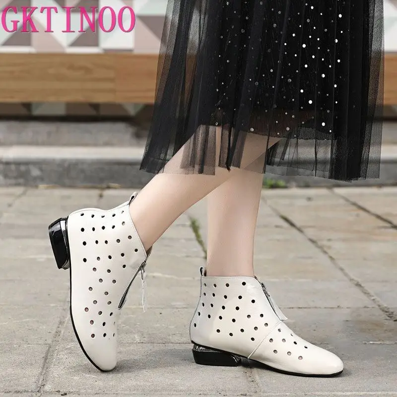 

Летние ботильоны GKTINOO 2020, женская обувь из натуральной кожи, Женская дышащая обувь с вырезом