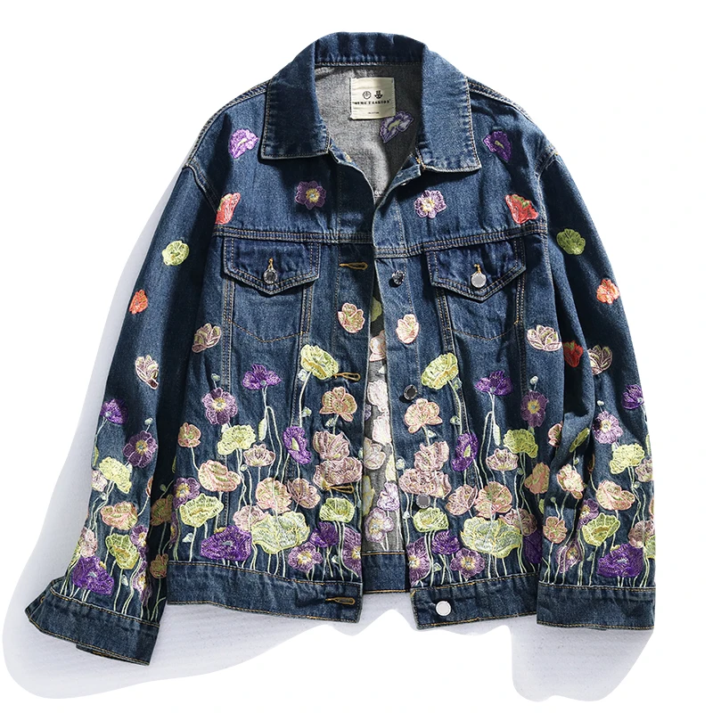 Весенняя Новинка джинсовая куртка с вышитыми цветами женская верхняя одежда