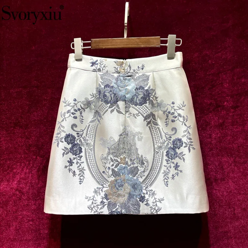 Женская жаккардовая мини-юбка Svoryxiu разноцветная трапециевидная юбка с цветочным