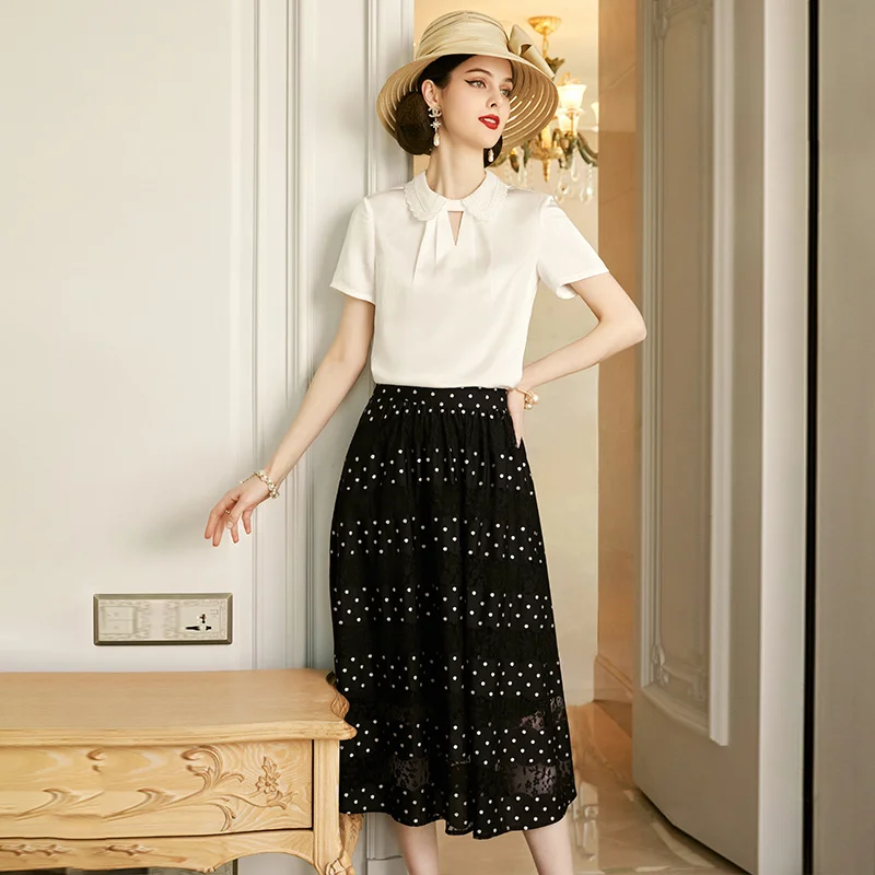 

SHZQ Doll Collar White Shirt New 2021 Summer Fashion Suit Skirt Skirt Chiffon Shirt Women's Wear
