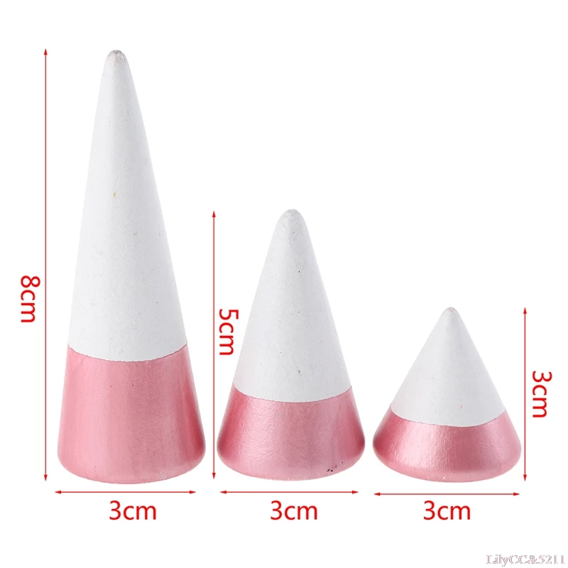 

3 Size Ring Cone Wood Gift Jewelry Display Ring Stand Storage Organiser Holder Tray