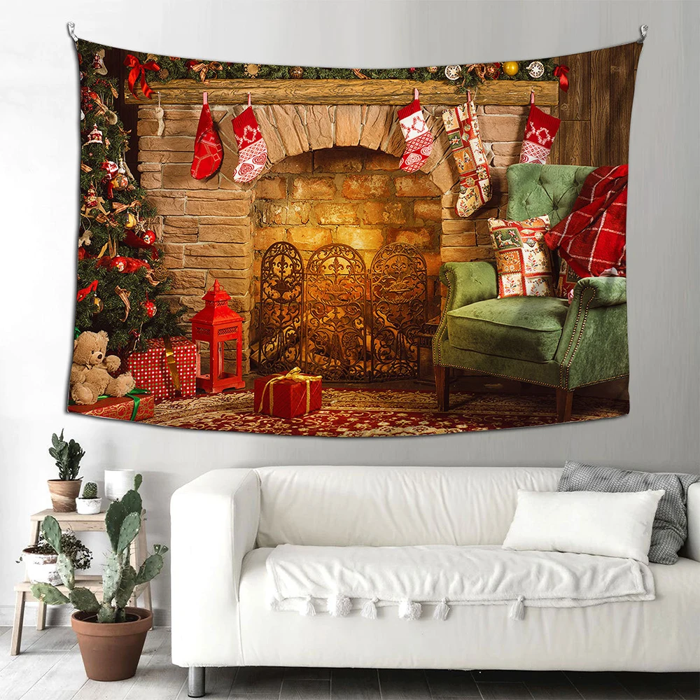 

Christmas Tapestry Fireplace Hanging Fabric Wall Blanket Living Room Tapestry Bedroom Wall Hanging Home Decoration