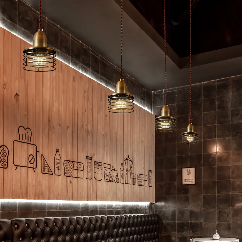 Винтажный подвесной светильник с металлической золотой клеткой промышленный