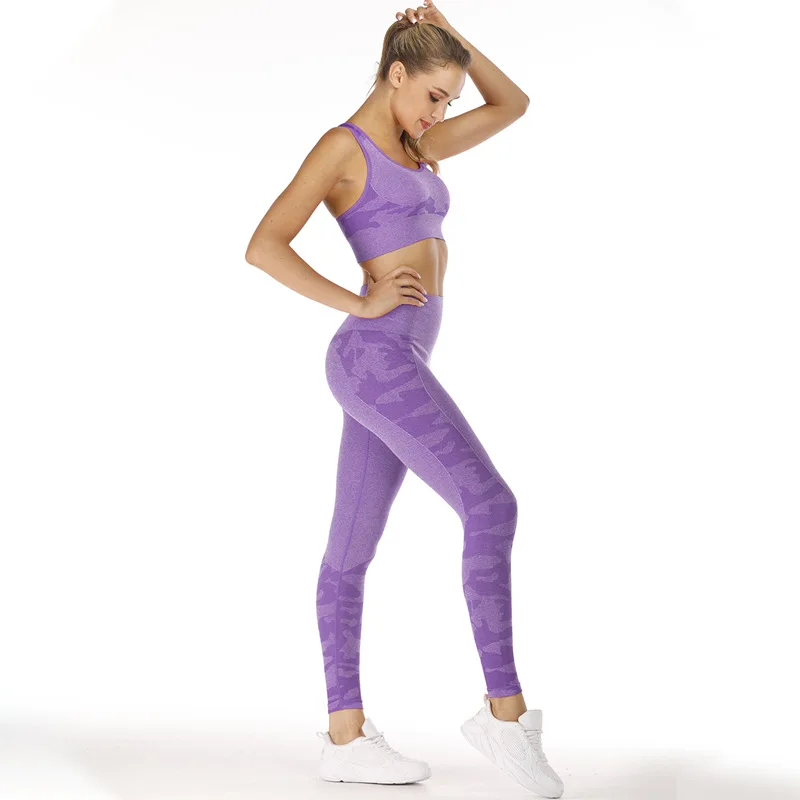 

2PCS/Set Camouflage Yoga Set Women Seamless Fitness Yoga Bra High Waist Camo leggings Fitness Sports Suits Workout GYM Suits