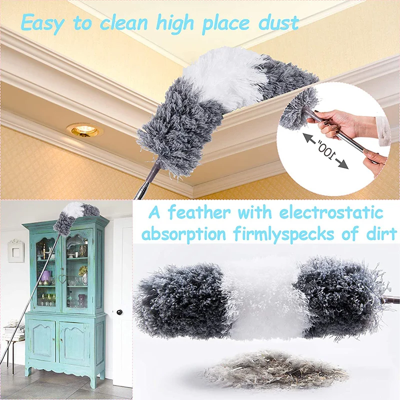 

4PCS Microfiber Duster with Stainless Steel Extension Pole Bendable Dusters Lightweight for Cleaning Ceiling Fan Blinds FEA889