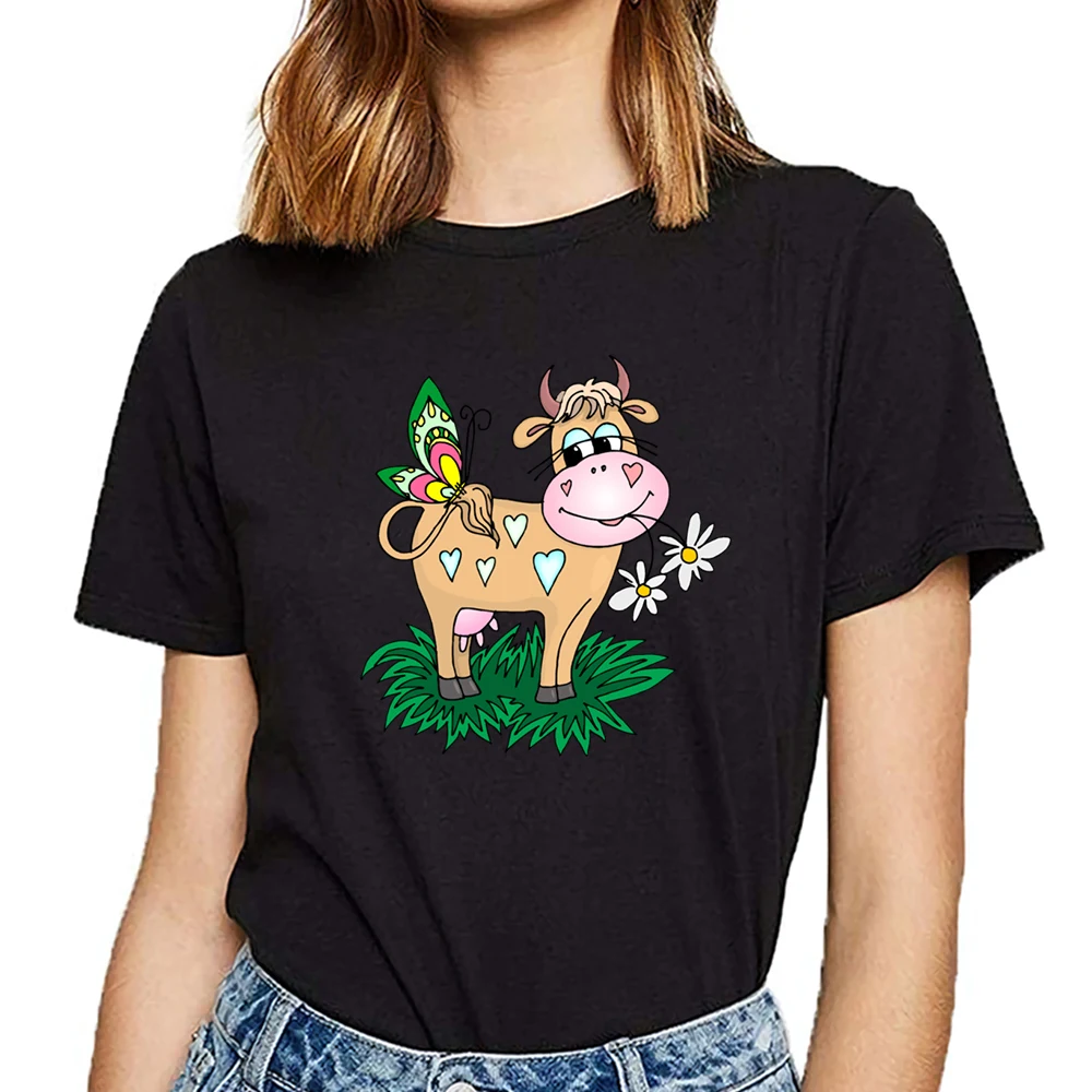 

Женская хлопковая Футболка с забавной надписью happy cow