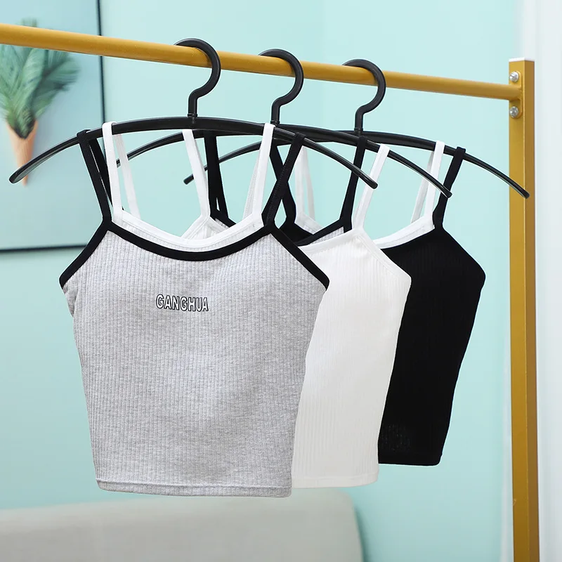 

Fake two-piece Women Crop Top Slim Round Neck Women Tube Tops Letter Solid Sexy Camisole Bras For Girls