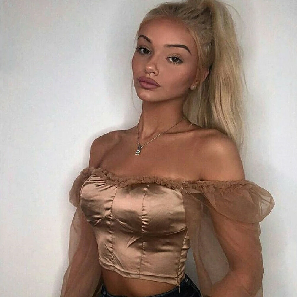 Сексуальные женские топы с квадратным вырезом атласные шелковые кружевные