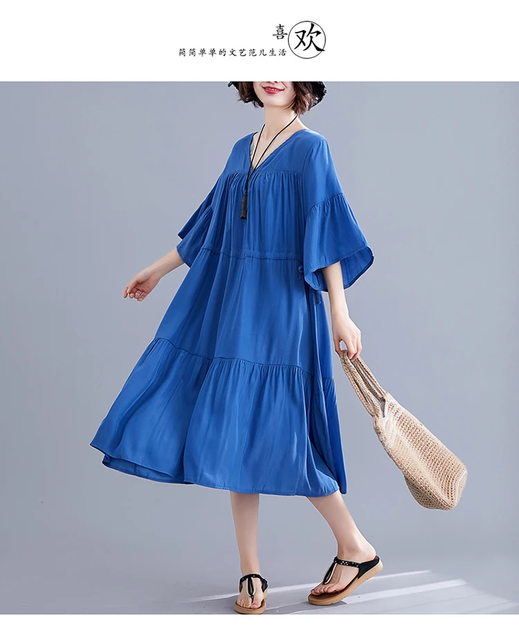 DIMANAF, женское платье большого размера, летнее, модное, женское, vestidos, сарафан, свободное, плиссированное, ниспадающее, с рюшами, повседневное, женское платье, 5XL