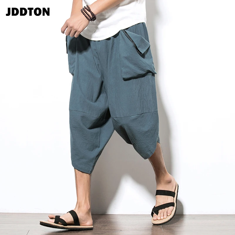 Мужские повседневные льняные шаровары JDDTON однотонные свободные на завязках JE062