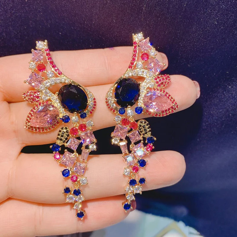 

S925 Silver Needle Color Zirconium Big Eye Earrings Light Luxury Water Drop Earrings 210319-70