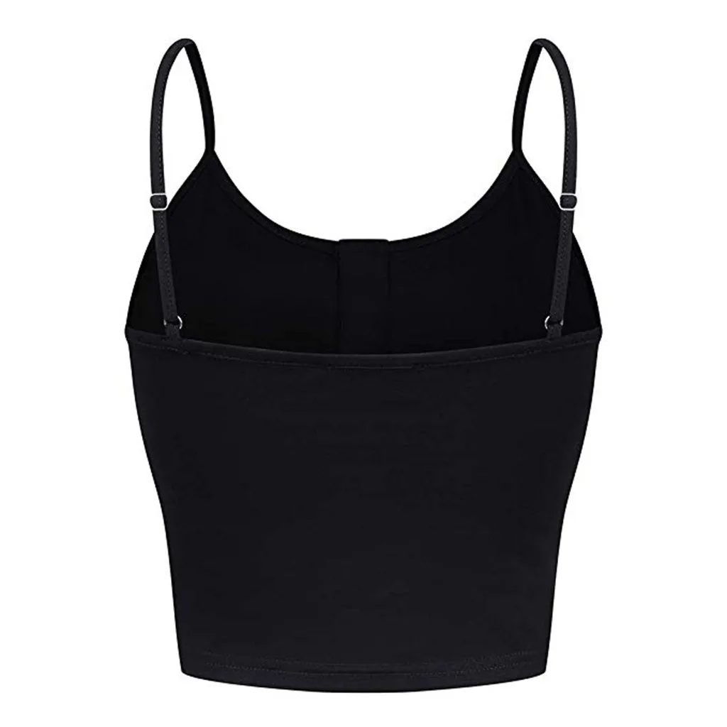 2020 Женская Черная майка без рукавов с круглым вырезом и пуговицами повседневный