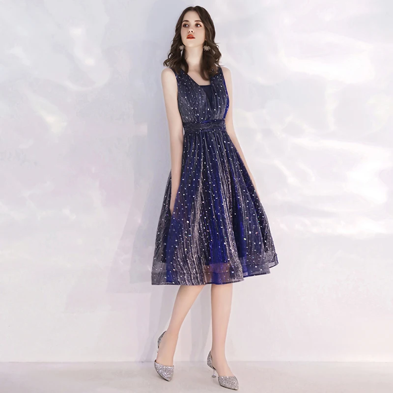 SSYFashion Cocktaild к платью, для банкета, изящный, темно-синий, v-образный вырез, простое, Короткие вечерние Вечерние платья Formales Cortos