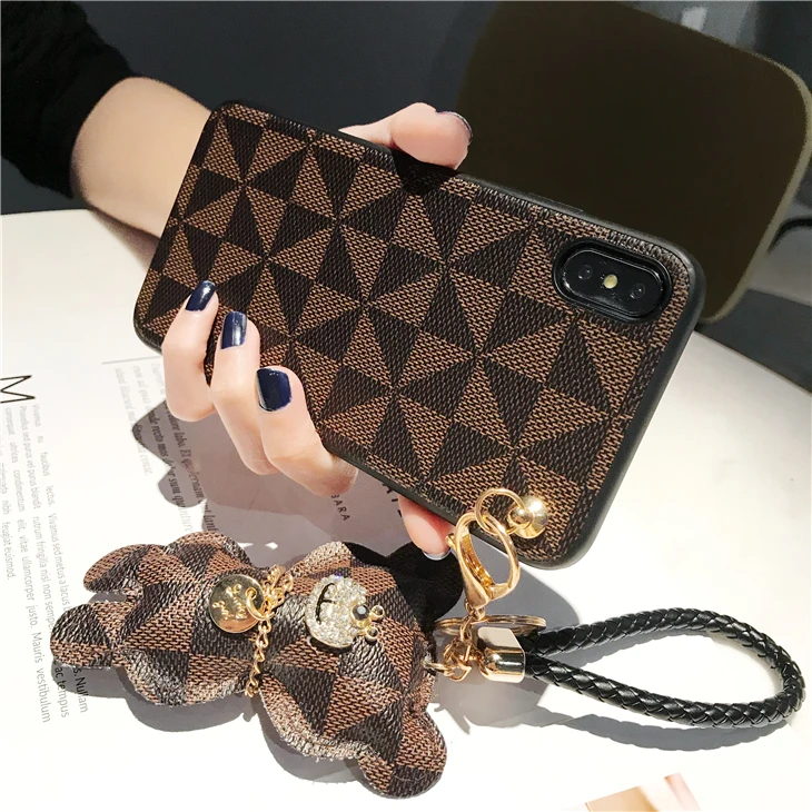 

Cute 3d Keychain Bear Phone Cover Case For Iphone 14 13 X 11 12 Pro Xs Max Xr 10 8 7 Plus Se 2 Luxurious Pu Leather Coque Fundas