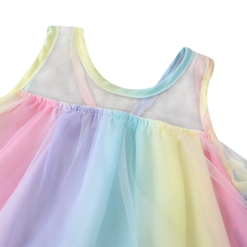 Летнее платье без рукавов для девочек трапециевидная газовая юбка радужная