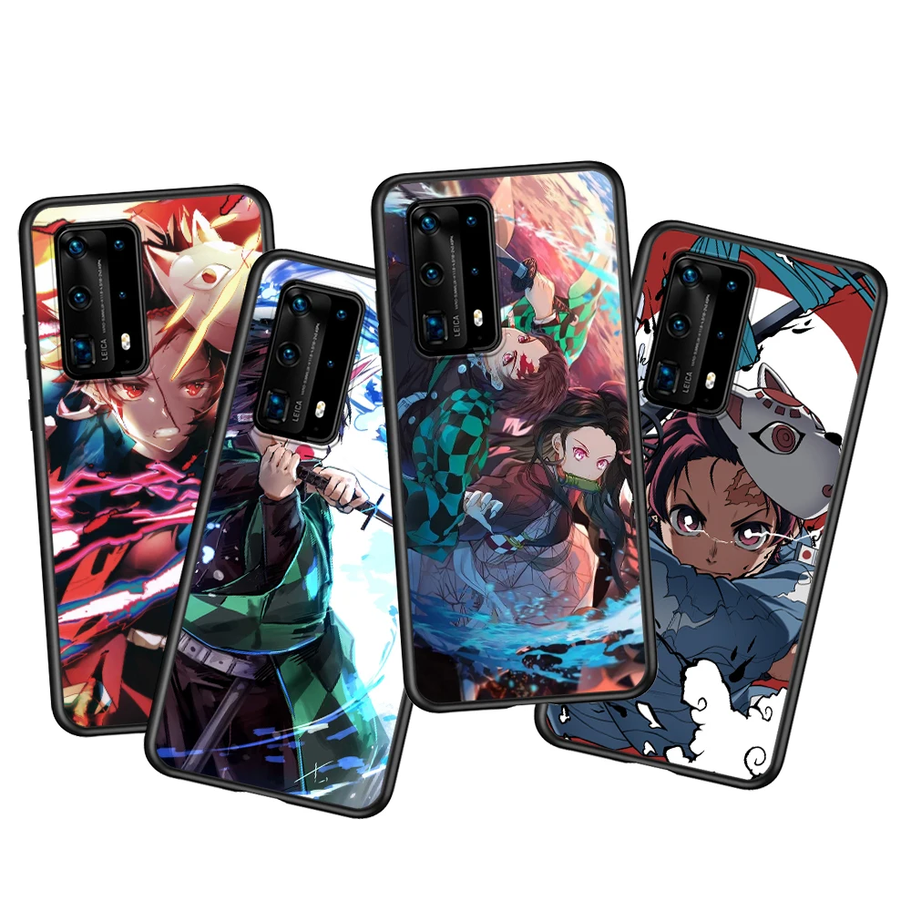 

Anime Demon Slayer Kimetsu no Yaiba For Huawei P50 P40 P30 P20 Pro Plus P10 P9 P8 Lite RU E Mini 2019 2017 Black Soft Phone Case