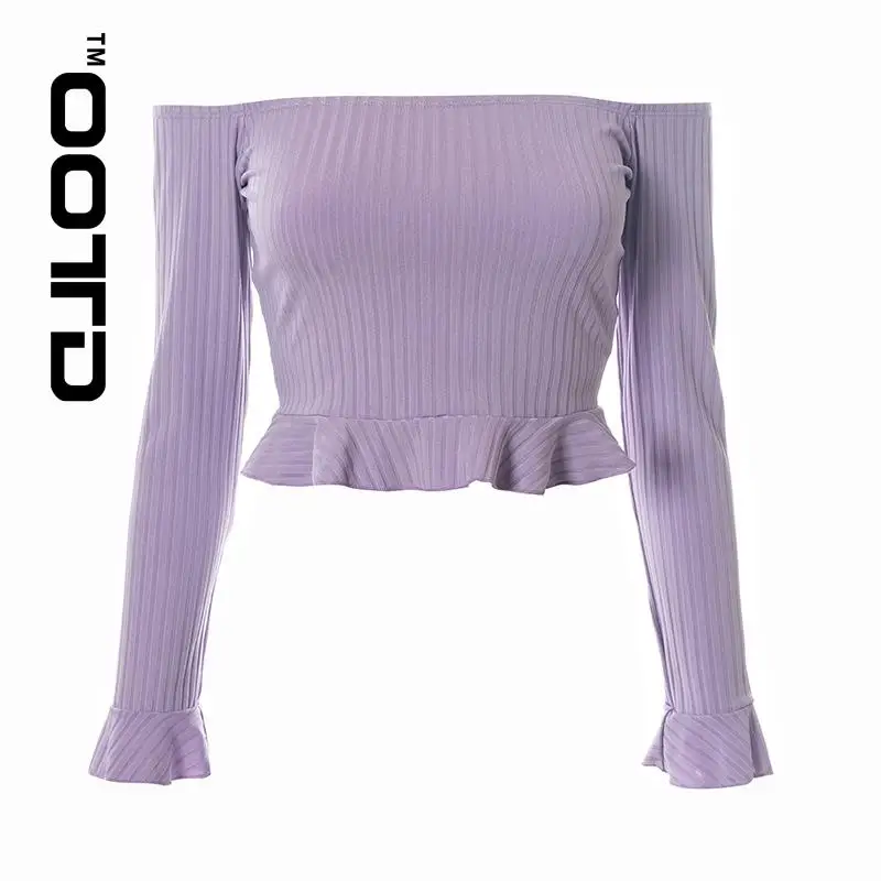 

OOTD 2021 New Summer New Pure Color Word Shoulder Long Sleeve Head Show Hilum Of Agaric And Leisure Garment