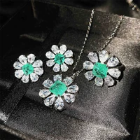 kofsac exquisite crystal blue zircon flowers rings earrings 925 sterling silver jewelry set necklaces for women birthday gifts