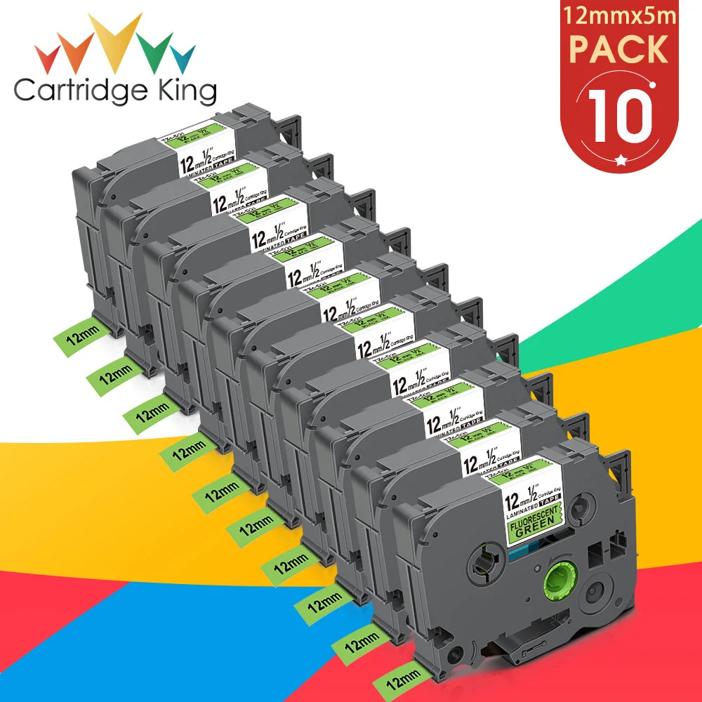 10PK 12mm TZ Label Tape Laminated for Brother TZeD31 Tze-D31 tze D31 Black on Fluorescent Green Compatible Brother Label Maker