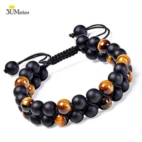 tiger eye stone black matte beads bracelet for men natural energy healing stone lava rock handwoven braided bracelet adjustable
