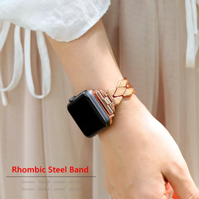 Ремешок из нержавеющей стали для Apple Watch band 4 5 44 мм 40 iWatch 3 2 42 38 ромбовидный браслет