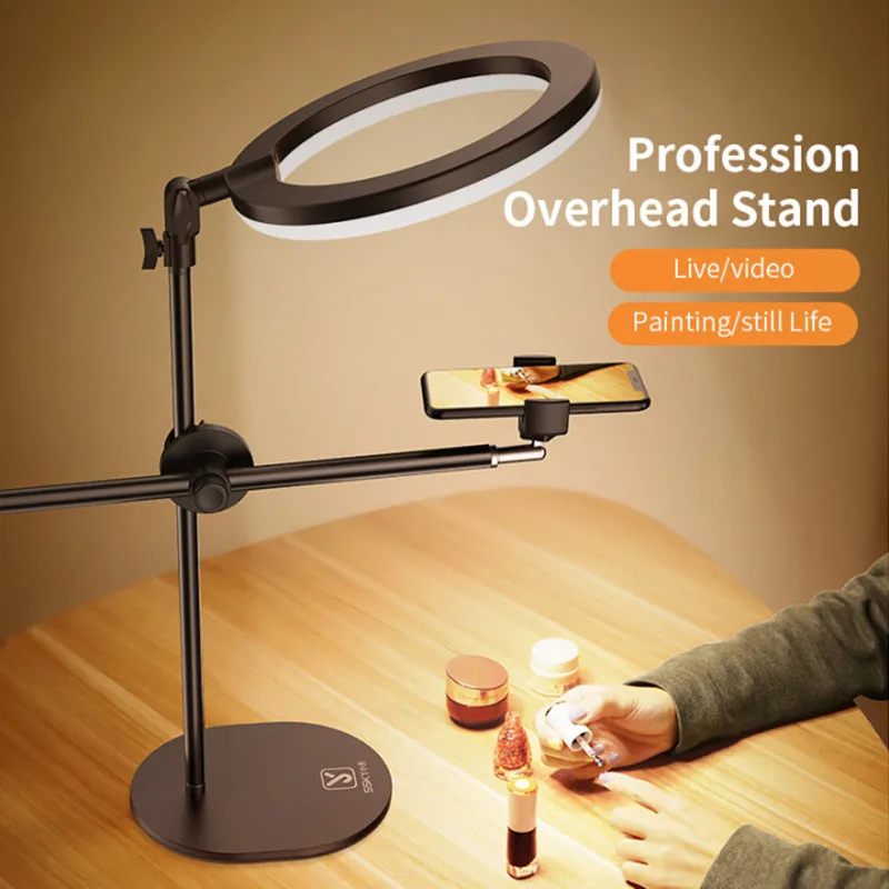 

LED Ring Flash Light Dimmable Desktop Photography Lighting Lamp Monopod Mount Bracket With Phone Holder For Video Live Nail Art