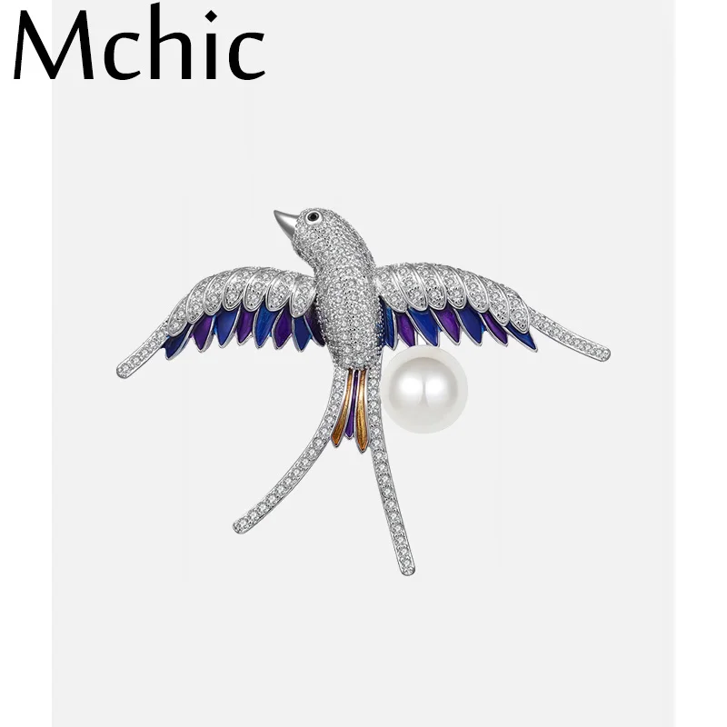 Mchic нежная эмаль ласточка птица жемчуг Роскошная модная карьера Брошь булавка в виде животного кулон для женщин унисекс костюм аксессуары подарок
