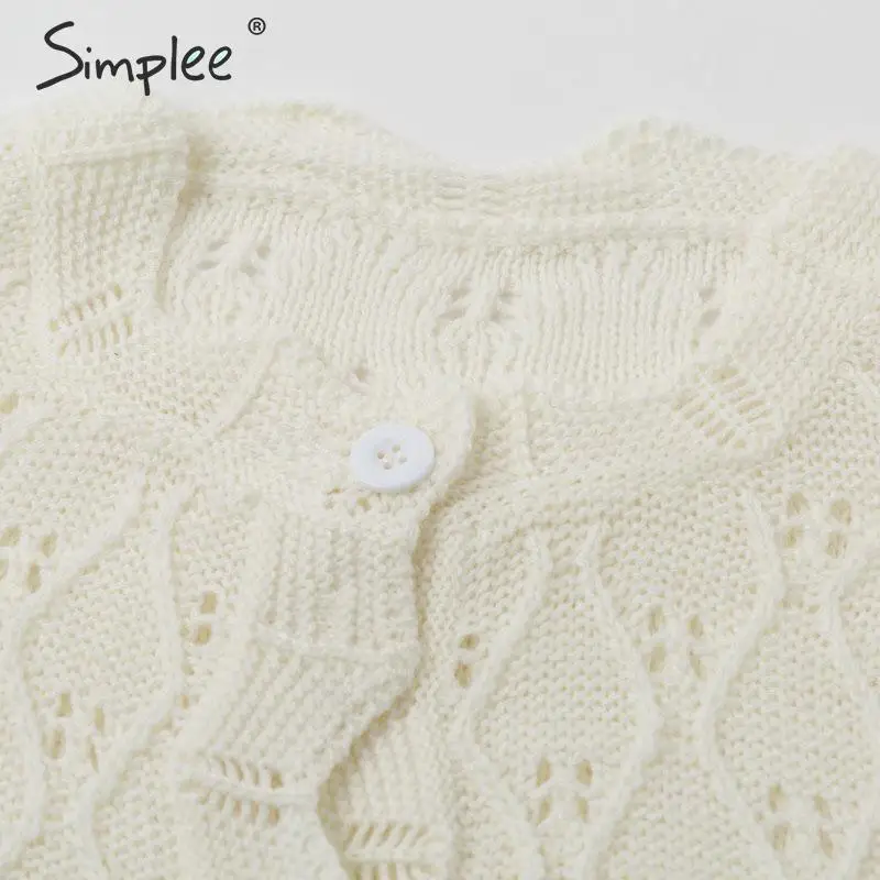 Simplee O-neck elegant white knitted women cardigan Long sleeve single-breasted female Casual autumn winter |