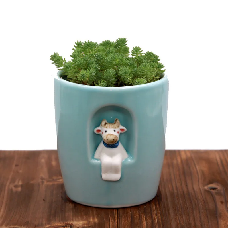 Креативный керамический цветочный горшок для помещений мясистые зеленые