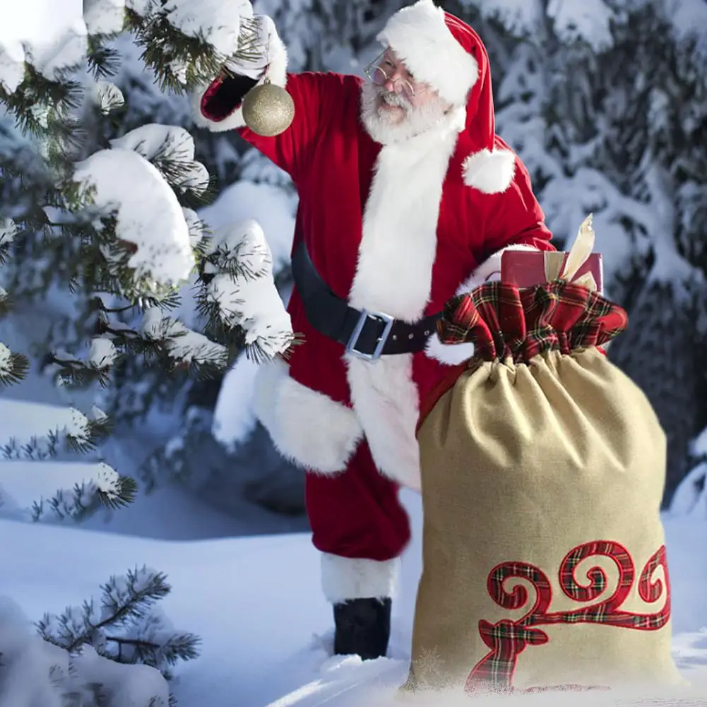 Льняной мешок с Санта-Клаусом 50x70 см Рождественская сумка для подарков вышивкой в