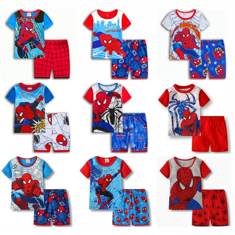 

Marvel Spider-Man Captain America Summer Children's Cotton Cartoon Fashion Pajamas Short Sleeve + Pajama Shorts Set