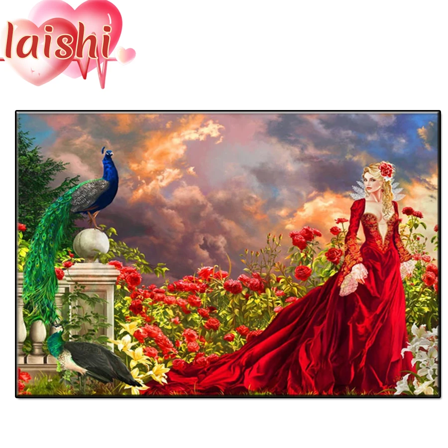 

Diamond Painting Classical elegant lady and peacock Full Square Diamond Embroidery Pictures Of Rhinestones Mosaic Home Decor