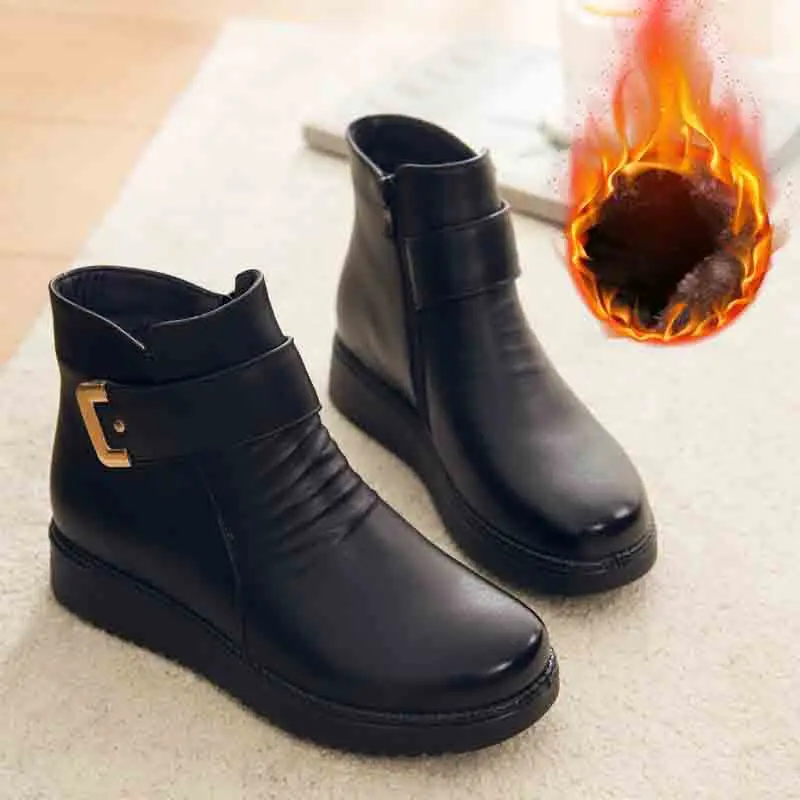 

Женские кожаные ботинки, зимние теплые ботинки из натуральной кожи на толстой шерстяной подкладке, большие размеры, hjm78