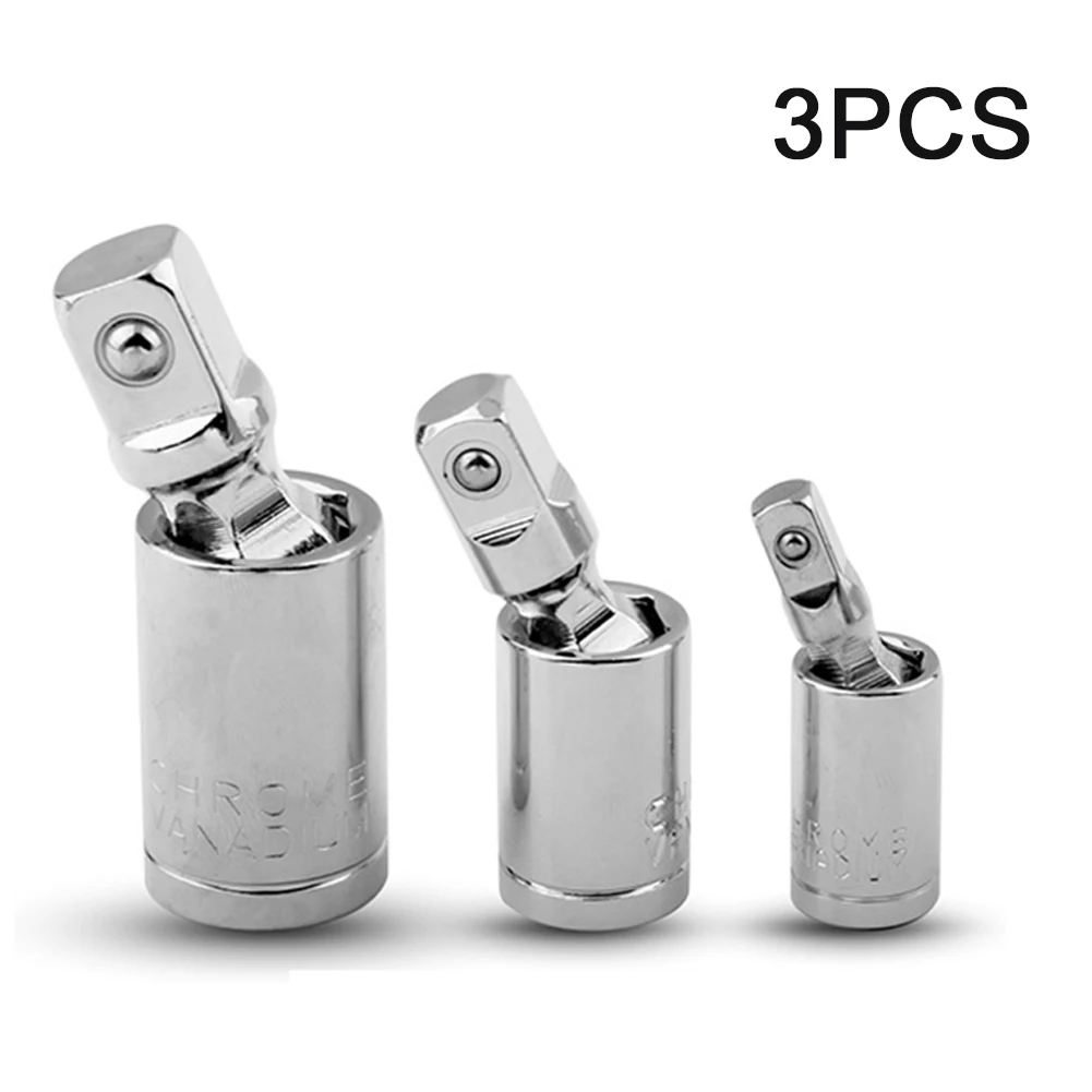 

3pcs Tool Adapter Manual Universal Joint Socket Set Accessories 360 Degree Rotation Swivel Wrench For Extension Bars Repair
