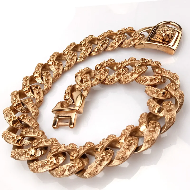 

Bully Dog Collar 32mm Stainless Steel Gold Chain Large Dog Pitbull Bulldog French Necklace Customized Quality Strong Pet Collar