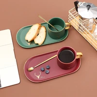 ceramic coffee mug set breakfast teatime cup and dish set gold edge solid modern design