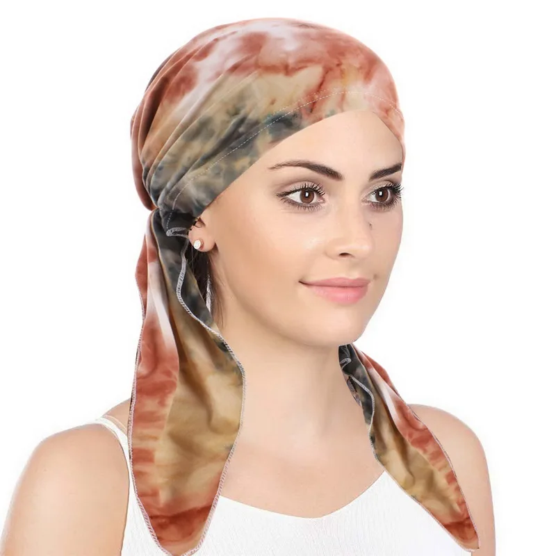 Новый мусульманских женщин Мягкий тюрбан шляпа с готовым узелком Галстуки