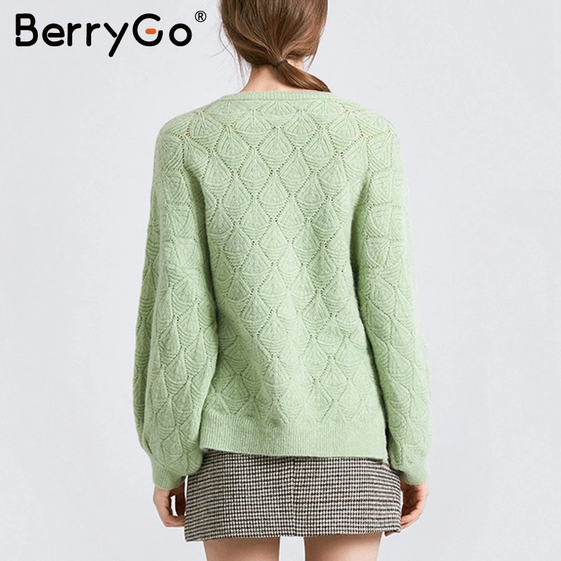 BerryGo вязаный свободный женский с пышными рукавами свитер Элегантный пуловер