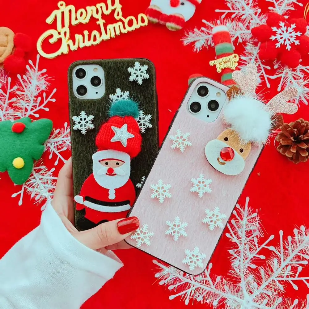 Рождественский плюшевый чехол с Санта Клаусом для Apple iphone 6 7 8 Plus X XR XS 11 Pro Max задняя