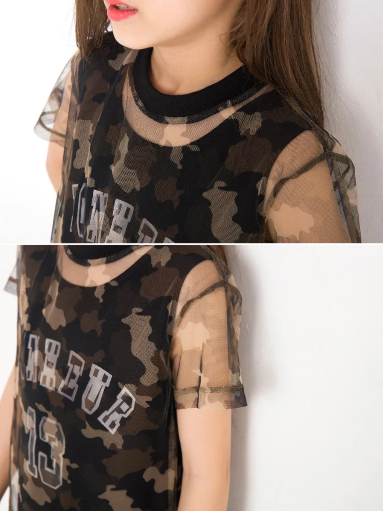 Платья для девочек От 10 до 14 лет летнее платье маленьких 2 предмета камуфляжное