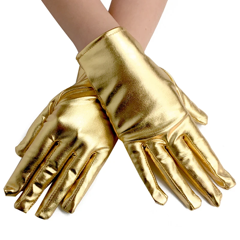 

1 Pair Wet Look Fake Leather Metallic Gloves Patent Leather Etiquette Gloves Unisex Gloves Evening Party Performance Mittens