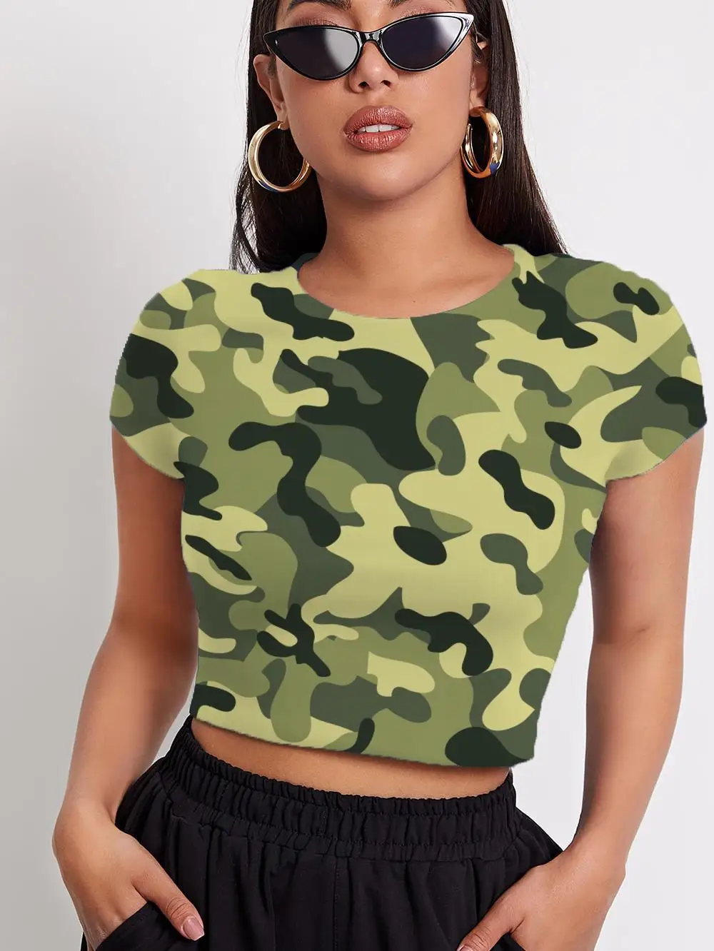 

Футболка женская камуфляжная в стиле Харадзюку, 3d-рубашка с психоделическим и абстрактным принтом пупка, с коротким рукавом, в стиле кэжуал,...