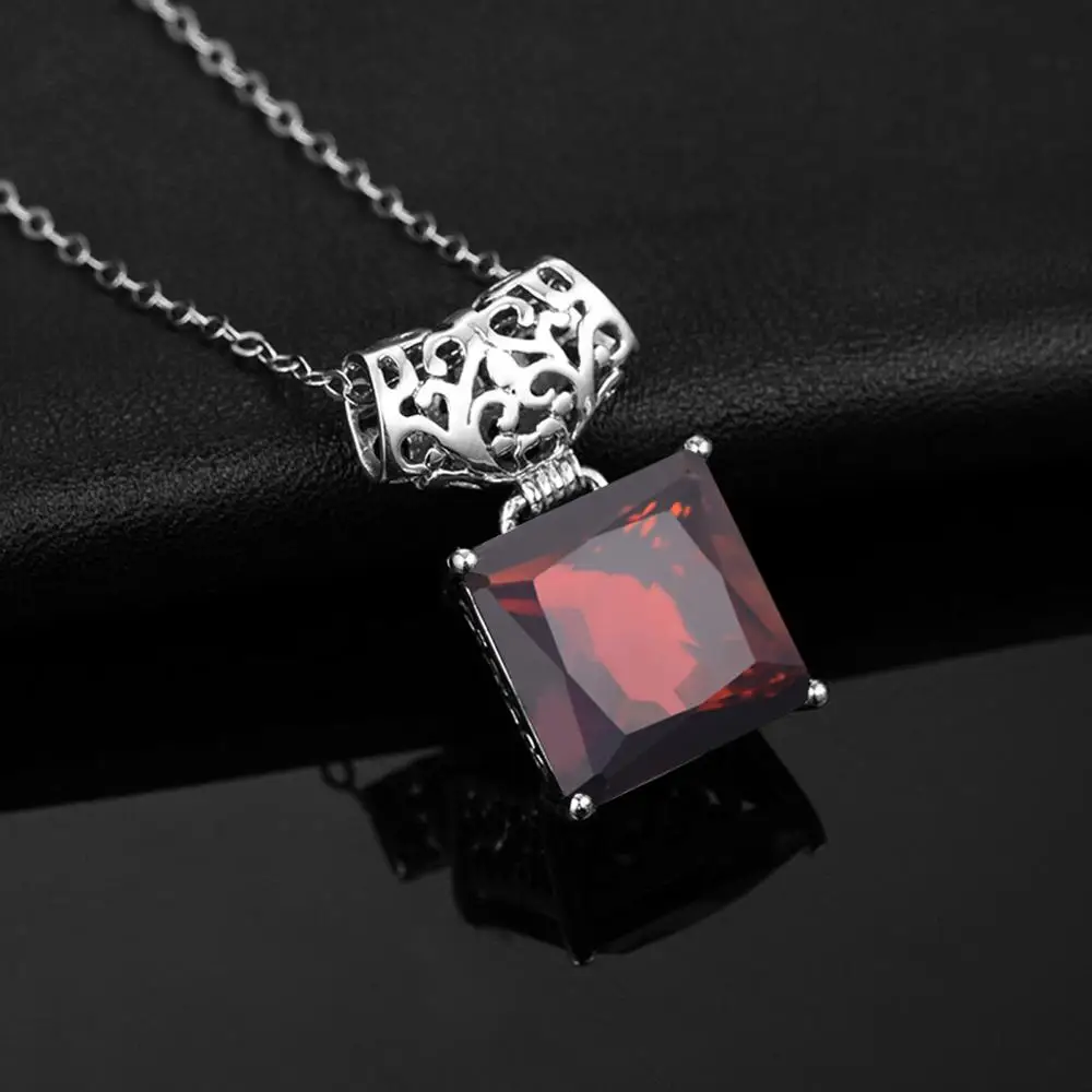 

Szjinao Silver Pendant For Women Genuine 925 Sterling Silver Gemstone Pendant Undefined Garnet Stone Punk Square Silver Jewelry