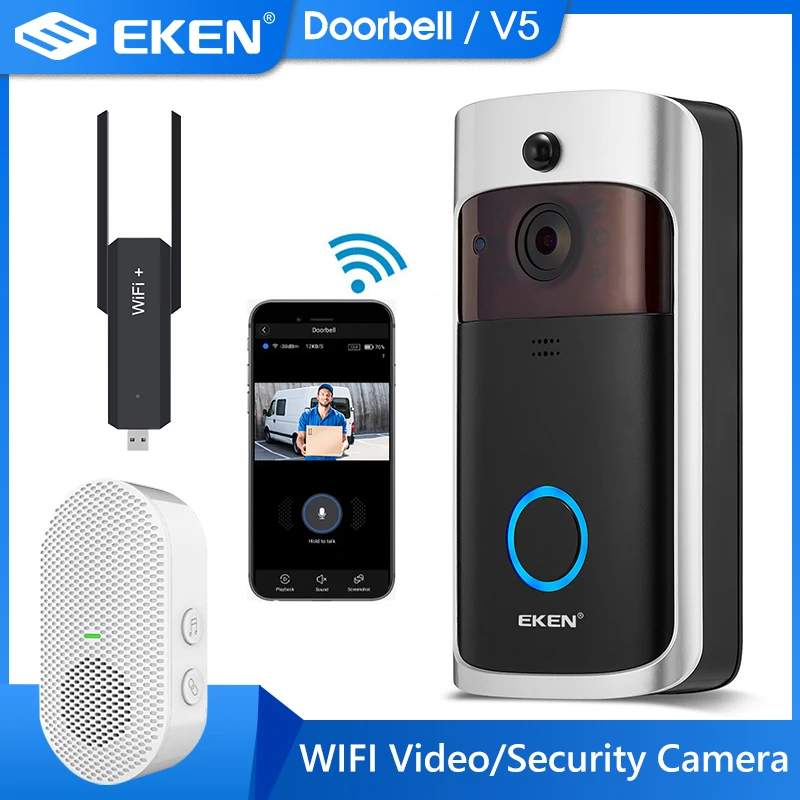 Умный дверной звонок EKEN V5 Wi Fi IP видеодомофон ИК сигнализация беспроводная камера