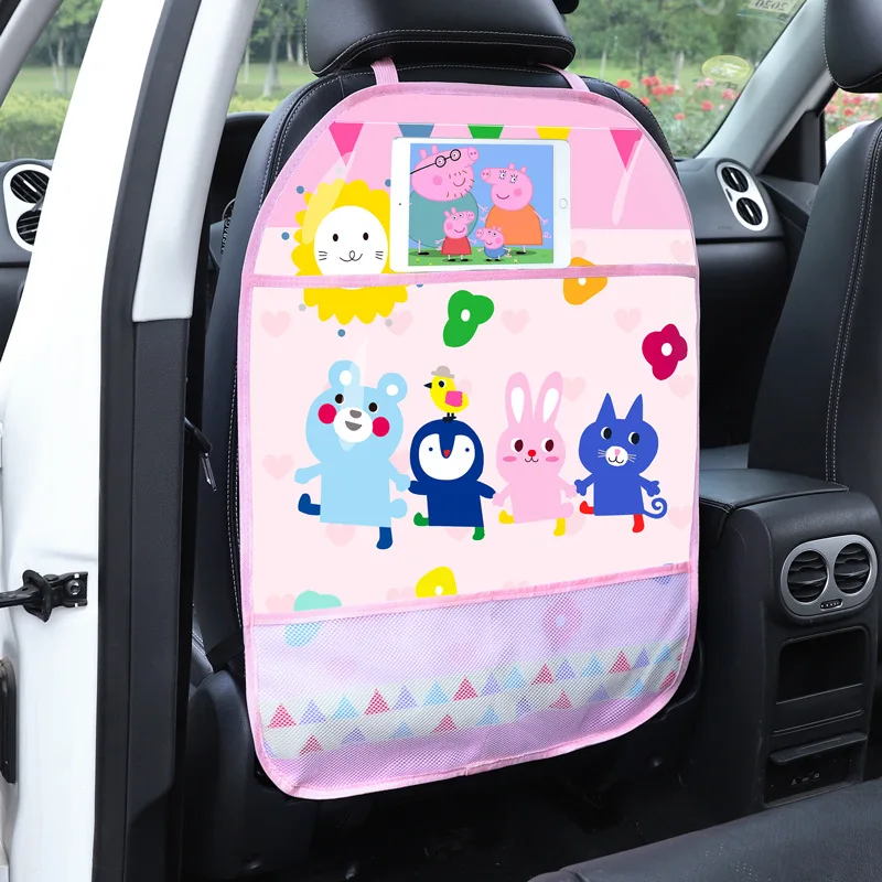Funda protectora de dibujos animados para asiento trasero de coche, organizador de Kick Mat, soporte para tableta, bolsa colgante, soporte de almacenamiento de estilo de coche, accesorios para coche-3