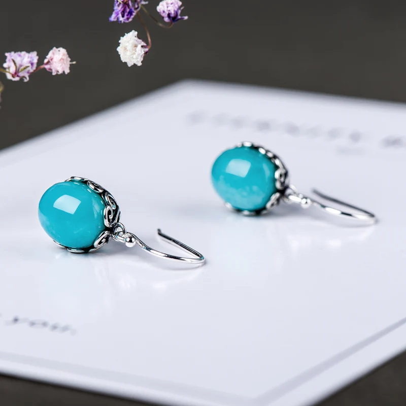 Женские серьги из серебра 925 пробы с натуральным амазонитом|Серьги-подвески| |
