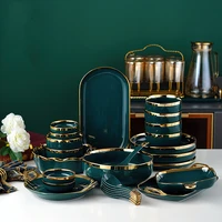 18 pcs ceramic tableware set nordic green phnom penh salad plate soup rice bowl set household kitchen supplies dinnerware