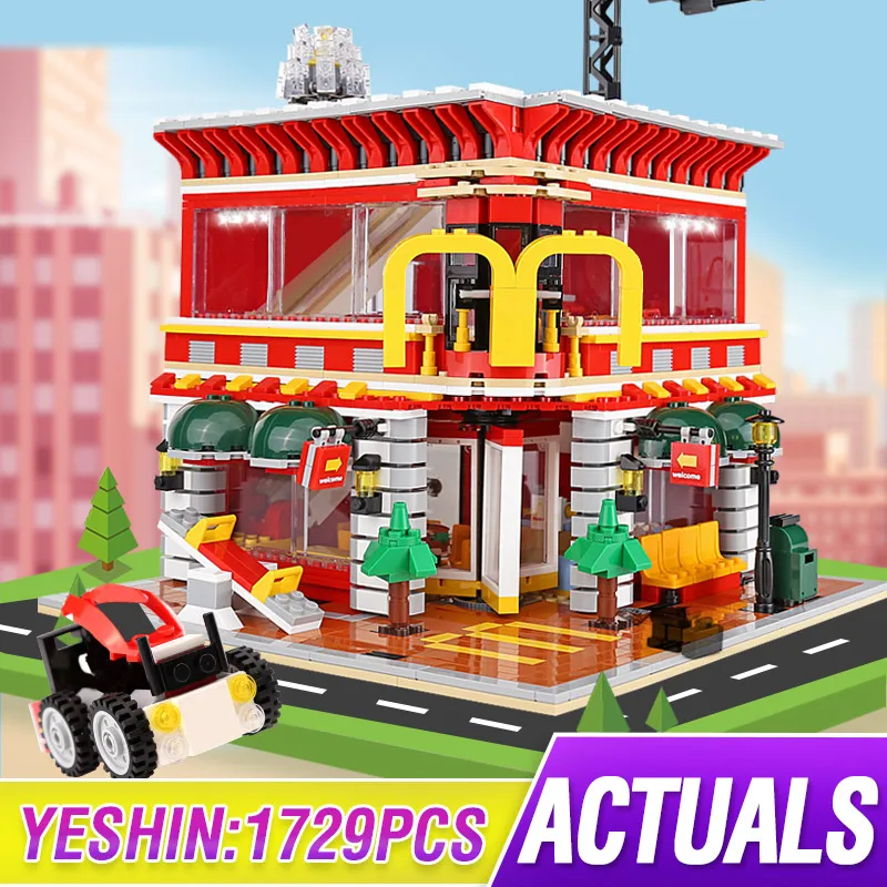 

SEMBO 1729pcs City Street View 4 In 1 LED 24 Hour Restaurant Architecture House Model Building Blocks Toys For Kid